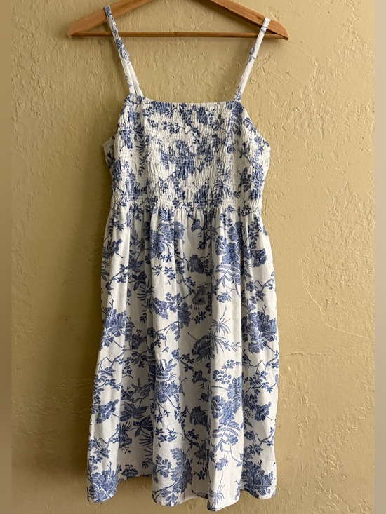 Universal Thread Dresses & Skirts - Blue & White Floral Smocked Linen Blend Sundress